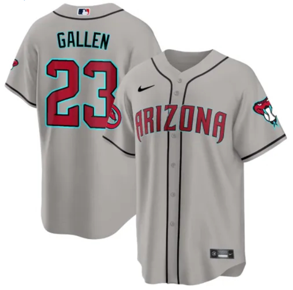 Men's Arizona Diamondbacks #23 Zac Gallen 2023/24 Gray Cool Base Stitched Baseball Jersey